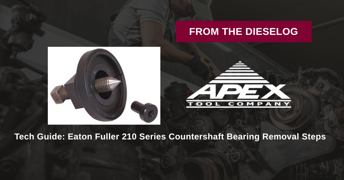Step-by-step close up layout of heavy-duty transmission countershaft bearing puller resting on a shop workbench